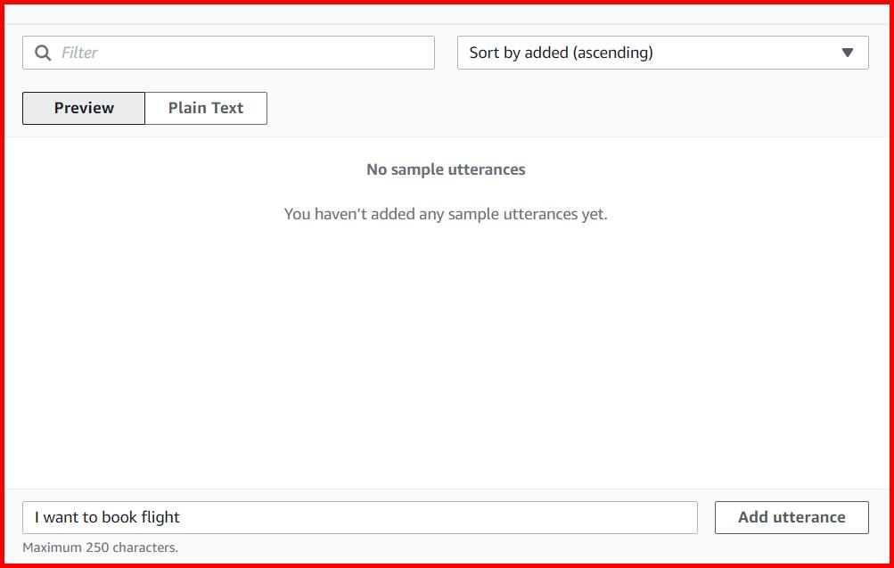 Picture showing the section to add utterances in the bot